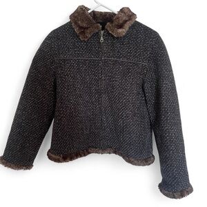 Elegant Women's Tweed Pea Coat with Faux Fur